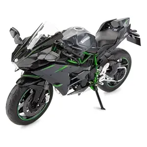 FEXXA Police Motorcycle Toy - Pull Back Motorcycle Toys, Tiny Gift with Music Lighting, Latte Motorcycles Toy for Kids Boys Age 3-8 Year Old [Black] (1:9 Scale Kawasaki Ninja H2R-Big)