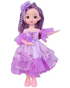Toyshine 12 Inch Cute Doll Playset with 3D Eyes & Beautiful Wedding Dress with Movable Joints Pretend Play Toy Birthday Gift for Age 3 Year and Above - Purple