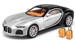 ARNIYAVALA Bugatti Atlantic 1:24 Diecast Scale Model Metal Pull Back Toy car for Kids with Openable Doors & Light, Music Toy Vehicle for Kids (Silver+Black)