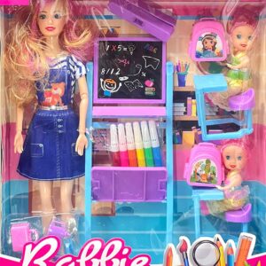 SUPER TOY Folding Hands Teacher Doll Toy with 2 Baby Doll Play Set for Kids Girl