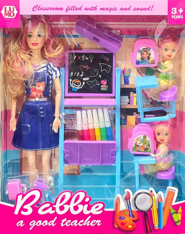 SUPER TOY Folding Hands Teacher Doll Toy with 2 Baby Doll Play Set for Kids Girl