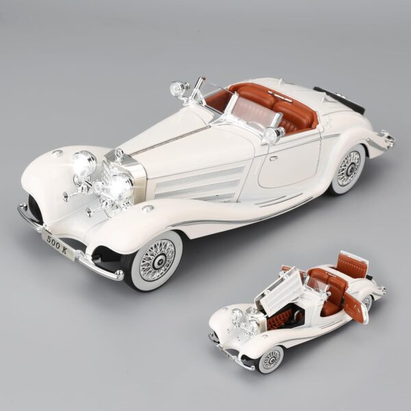 ARNIYAVALA Compatible for 1:24 Benz 500K Toy Car Model, Diecast Collectible Pull Back Model Car with Sound and Light, Toy Gift Vehicles for Adults Kids Boys Girls (White)