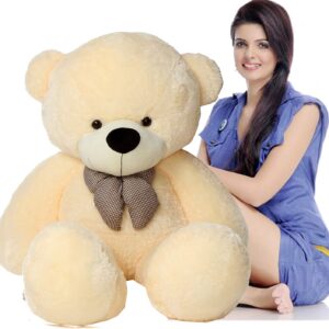 NP Toys Soft Plush Fabric Teddy Bear with Neck Bow 3 Feet (90 cm) Beige