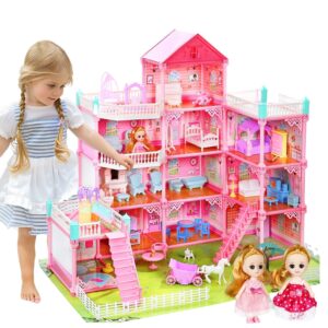 JOYJAY Dollhouse for 3-10+ Year Old Girl, Doll Building Mini Doll House Little Girls Funny House Child Pretend Play Plastic Doll House with Toys Furniture Indoor Accessories and Doll for Girls